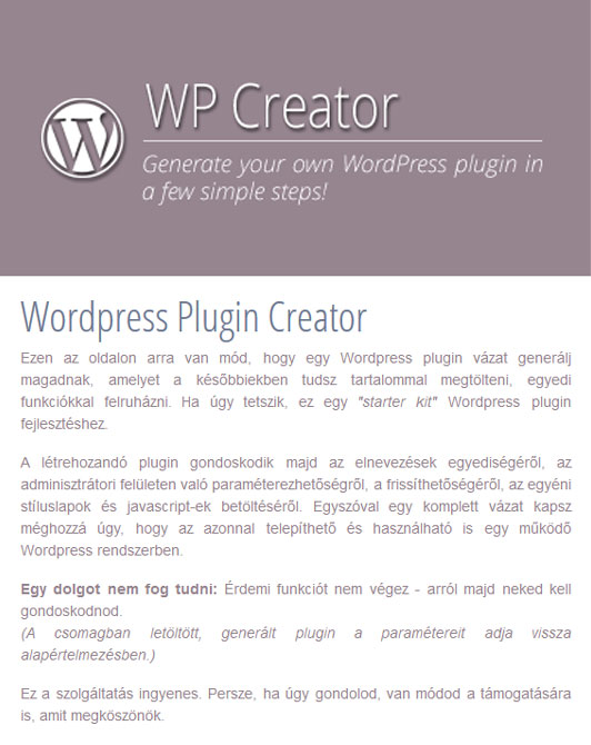 Wordpress plugin creator
